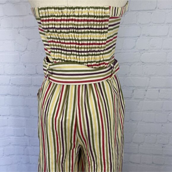 ⭐ 3/$15 Moon River Small Cream Striped Strapless Jumpsuit Belt Pockets - Picture 8 of 11